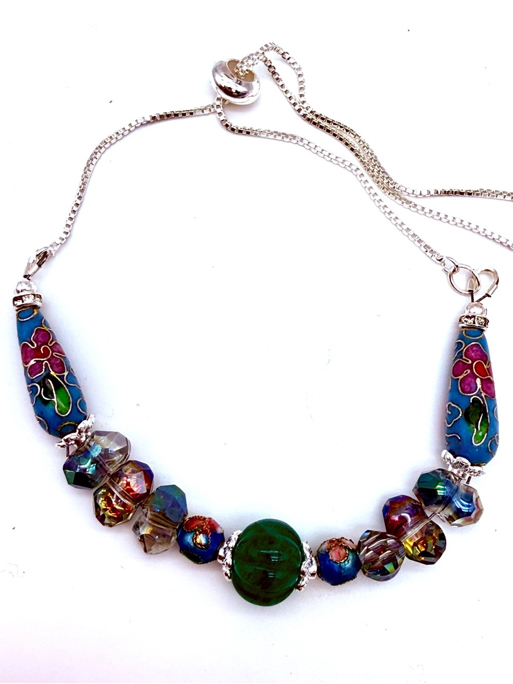 Artisan Cloisonné & Carved Jade Necklace, Bracelet set - Picture 3 of 6